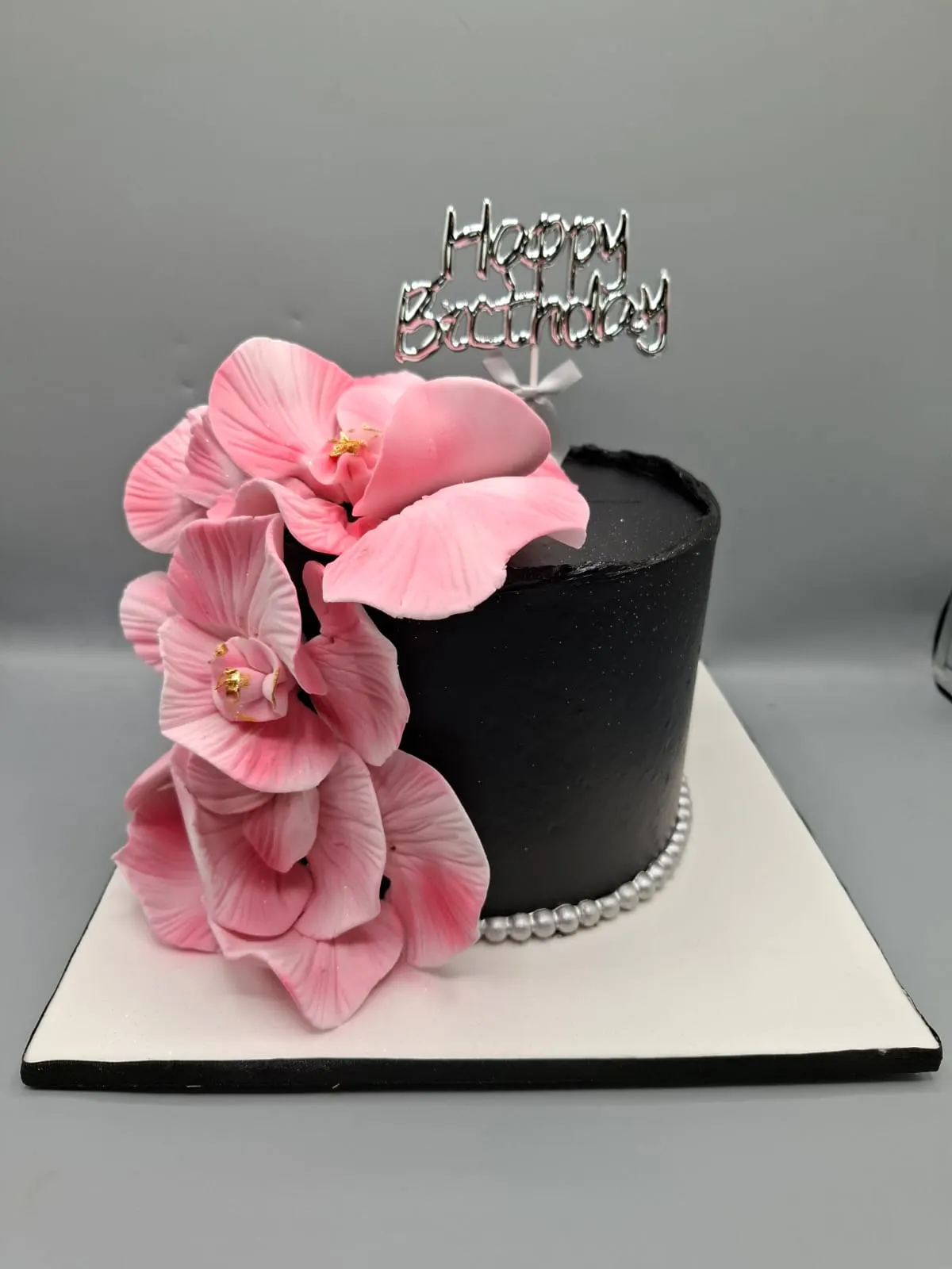 Black Pink Orchid Fondant Cake - Cake Art Academy portfolio Pakistan